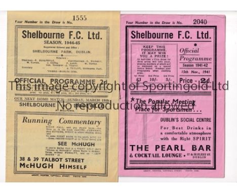 TWO SHELBOURNE 1941/2 &amp; 1944/5   Programme at Shelbourne against Bohemians dated March 1945. Slight creased. 15/11/1941 a