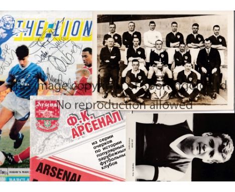 ARSENAL     Small miscellany including a 7" X 5" b/w 1930 FA cup winning team group reprinted photo with Press stamp on the r