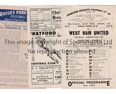 RESERVE TEAM PROGRAMMES     Three Reserves programmes:- QPR v Northampton Town 1947/48, Watford v Swindon 1949/50 punched hol