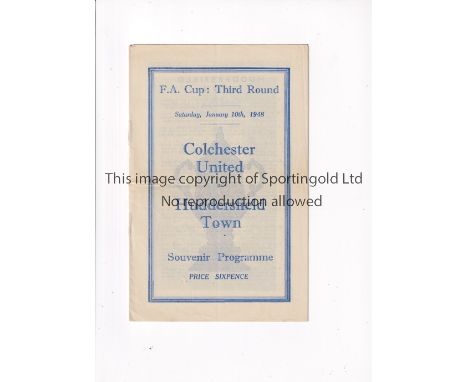 COLCHESTER UNITED V HUDDERSFIELD TOWN 1948 FA CUP     Non-League v League tie at Colchester 10/1/1948, slight horizontal crea