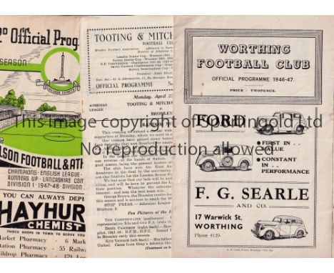 NON LEAGUE PROGRAMMES     Ten 40's programmes. Chelmsford City v Worcester City 12/10/49, At Ilford FC, Grays Athletic v Romf