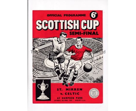 1959 SCOTTISH CUP SEMI-FINAL    Programme for St. Mirren v Celtic at Hampden 4/4/1959.    Very good