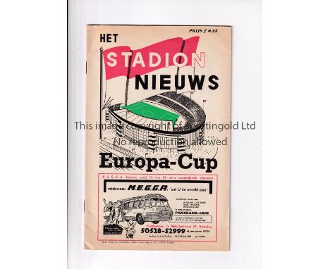 TOTTENHAM HOTSPUR      Programme for the away European Cup tie v Feyenoord 1/11/1961.     Good