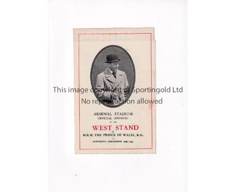 ARSENAL / OPENING OF THE WEST STAND 1932     Original fold-out leaflet showing the story of how the stamnd was built.    Gene