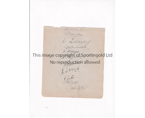 LANCASHIRE CCC AUTOGRAPHS       A 7" X 6" album page from the mid 1930's, hand signed by 10 players including Duckworth, Holr