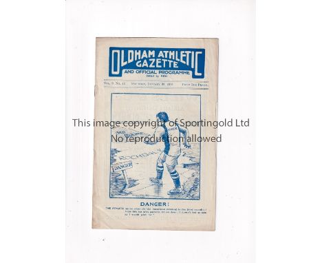 OLDHAM ATHLETIC V ROCHDALE 1915 FA CUP      Programme for the tie at Oldham 30/1/1915, team changes and scores entered.    Ge