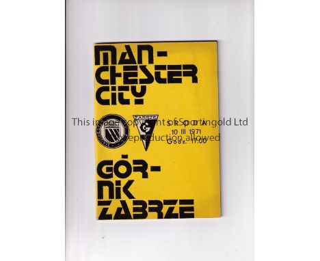 MANCHESTER CITY     Programme for the away ECWC tie v Gornik Zabrze 103/1971.     Good