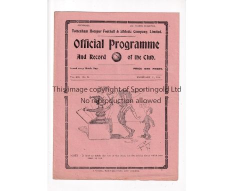 TOTTENHAM HOTSPUR V WEST HAM UNITED 1920      Programme for the FA Cup tie at Tottenham 21/2/1920, slight horizontal crease. 