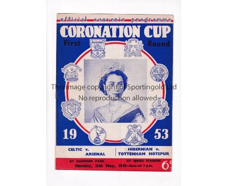 CORONATION CUP 1953     Joint programme for Celtic v Arsenal and Hibernian v Tottenham Hotspur 11/5/1953, scores and scorers 
