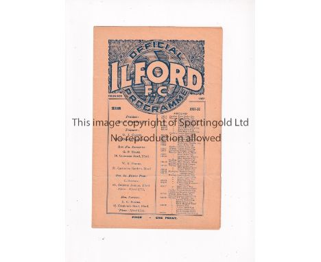 ILFORD      Home Amateur Cup tie programme v Stanhope 6/2/1932, slight horizontal creases.    Generally good