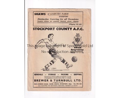 HEADINGTON UNITED     Programme for the away FA Cup tie v Stockport County 9/1/1954, horizontal fold and slight wear on the f