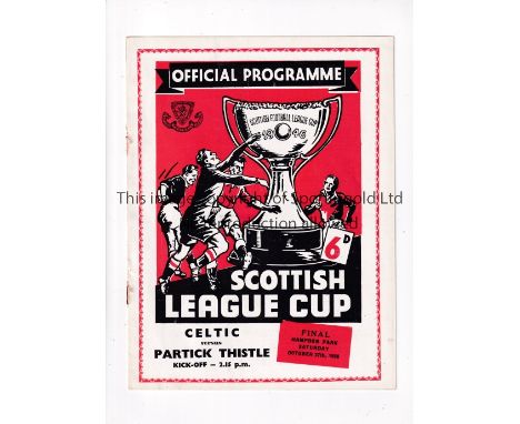 1956 SCOTTISH LEAGUE CUP FINAL     Programme for Celtic v Partick Thistle 27/10/1956, slightly rusty staples.    Good