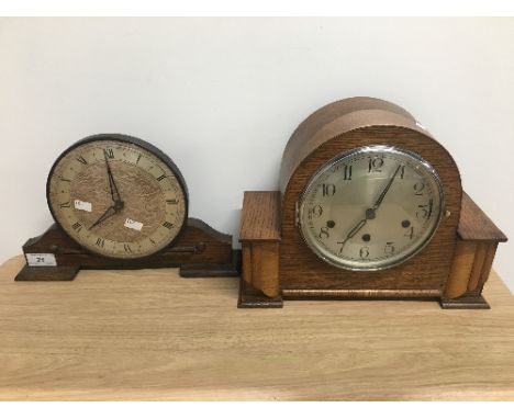 2 VINTAGE OAK CASED MANTLE CLOCKS (NO PENDULUM)