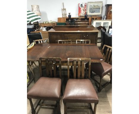 1950S ERCOL EXTENDING DINING TABLE 152CM  WITH OTHER SIDEBOARD & 6 CHAIRS