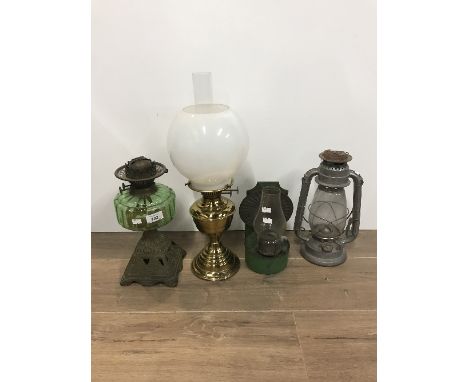 VINTAGE OLD LAMP OIL LAMP PARAFFIN LAMP & 1 OTHER (4)