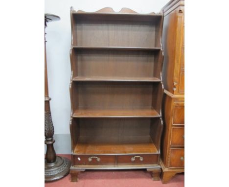 A Foster Clarke London Mahogany Waterfall Bookcase, with 3/4 gallery, four shelves over two small drawers, on bracket feet, 7