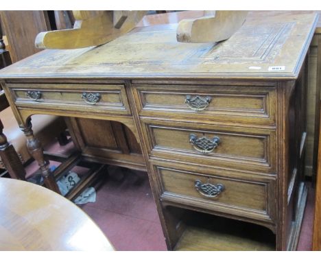 R. Garnett &amp; Sons, Warrington, Early XX Century Oak Knee Hole Desk, with faded leather top, single drawer, each pedestal 