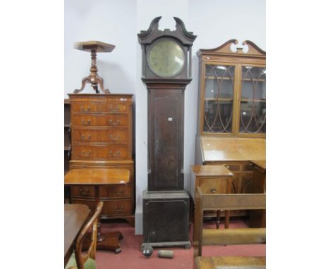 Sam Hill of Sheffield Circular Brass Faced Longcase Clock, in mahogany case having swan neck canopy, reeded side pilasters (p