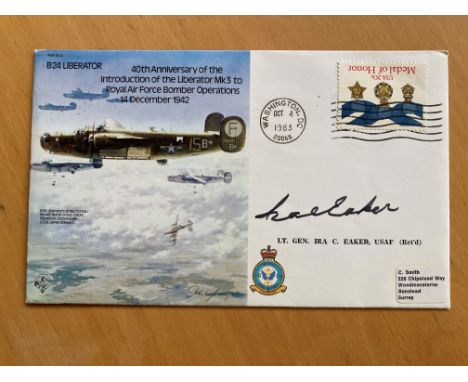WW2 US Gen Ira Eaker signed B24 Liberator Bomber cover. Eaker, as second-in-command of the prospective Eighth Air Force, was 