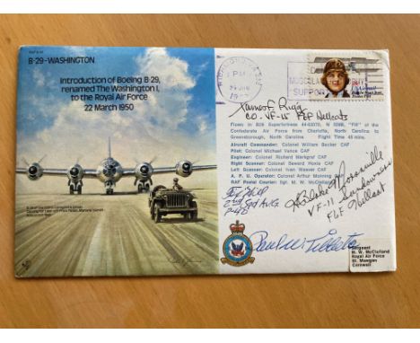 Paul Tibbets WW2 Atom Bomb pilot multiple signed B29 Washington bomber cover. Also signed by US fighter aces James Rigg, Tex 