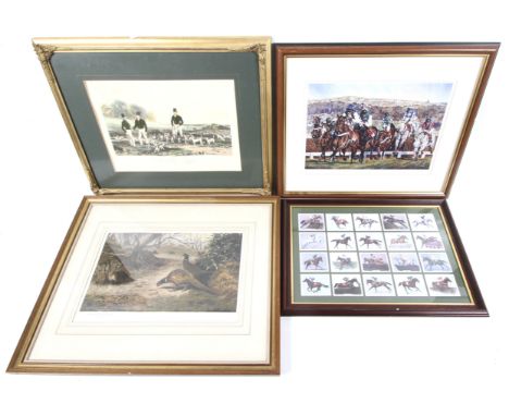 Four sporting related prints and cigarette cards. Comprising one set of horse related cigarette cards, limited edition print 