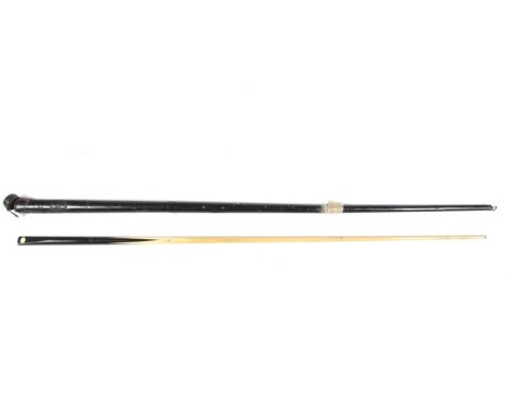 A vintage Thurstons of London snooker cue in metal case. 