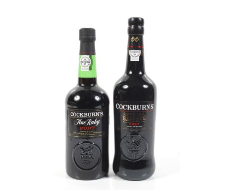Two bottles of Cockburns port. Comprising one bottle of Fine Ruby port 75cl, 20% vol, and one bottle of special reserve port 