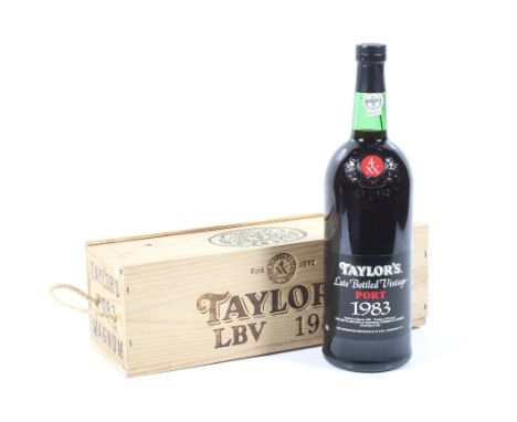 A bottle of Taylors late bottled vintage 1983 port. Boxed, 1.5l, 20% vol. 