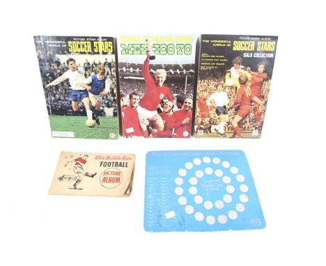 A collection of football collectors cards and coin set from the 1970s. Comprising three albums containing Soccer Stars cards 