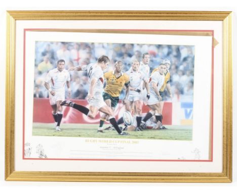 A signed limited edition James Owen print 'Rugby World Cup 2003'. Number 97/495, signed lower right, 46cm x 68cm, framed and 