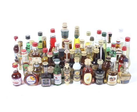 A collection of miniature spirits. Including Jegermeister, Grappa Julia, etc. 