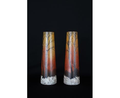 (2) Legras Art Glass Vases. Signed near lower portion. Height: 11 in.