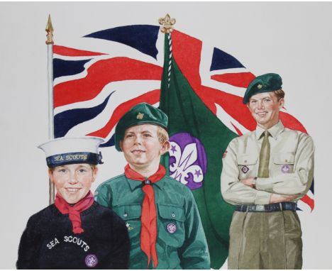 Brian Sanders (British, B. 1937) "Boy Scouts" Watercolor on Paper. Provenance: Collection of James A. Helzer (1946-2008), Fou