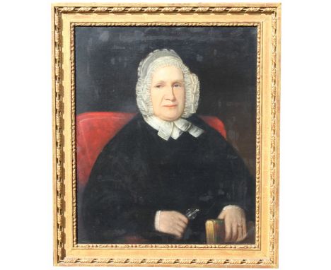 19th C. American School Portrait of a Woman.   Oil on canvas.  Appears to be unsigned, has  not been examined out of the fram