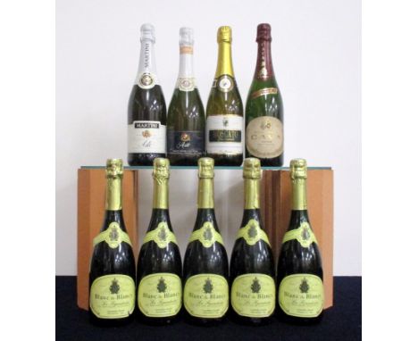 5 bts La Figanieroise Blanc de Blancs Cuvée Spéciale Vin Mousseux Qualite NV 1 bt Martini Asti NV 1 bt Cordevino Asti NV Bens