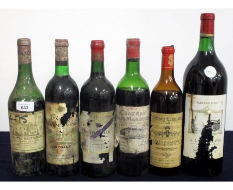 1 bt Ch. Haut-Brion 1965 Graves 1er Grand Cru,  8mm below base of button, bs, writing on label 1 bt Ch. Prieure Lichine belie