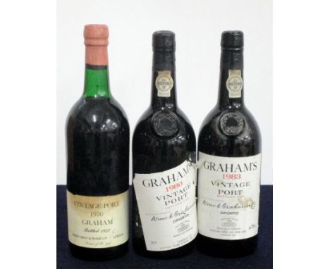 1 bt Grahams 1970 Vintage Port BB&amp;R Label base of neck, vsl stl 1 bt Grahams 1980 Vintage Port sl torn label/loose 1 bt G