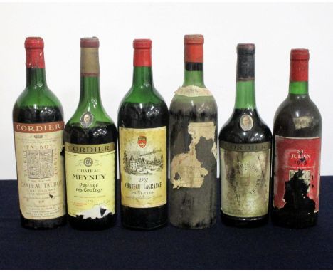 1 bt Ch. Talbot 1957 St-Julien EB Liggins &amp; Co. bls, aged/sl torn label, foil top removed, cork damaged 1 bt Ch. Meyney P
