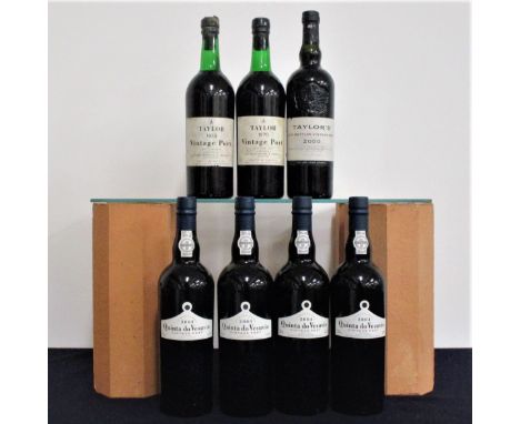 2 bts Taylors 1970 Vintage Port vts, base of neck, damaged capsules 1 bt Taylors LBV Port 2000 bottled 2005 2 bts Quinta do V