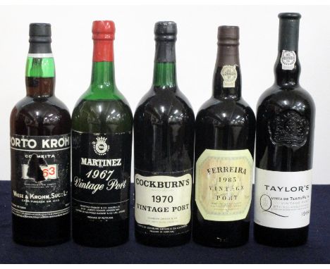 1 bt Krohn 1963 Vintage Port i.n, torn label 1 bt Martinez 1967 Vintage Port us 1 bt Cockburns 1970 Vintage Port base of neck