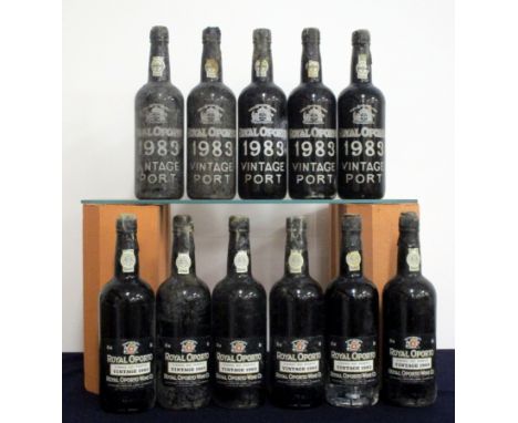 11 bts Royal Oporto 1983 Vintage Port  owc 8 i.n, 2 base of neck, 1 ts, bs, sl damaged/sl crusted wax capsules