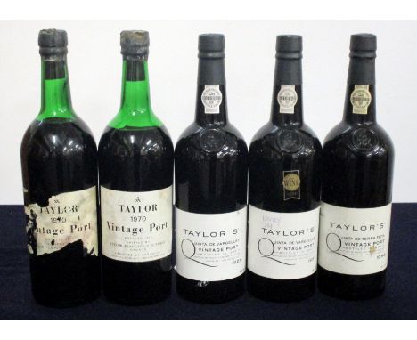2 bts Taylor 1970 Vintage Port ts, us, damaged capsules 1 torn /cdl 1 bt Taylor's Quinta de Vargellas 1986 Vintage Port 1 bt 