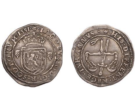 James VI (1567-1625), Before Accession, Sixth coinage, Balance Half-Merk, 1591, mm. cinquefoil, crowned shield between thistl