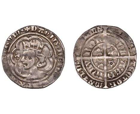 David II (1329-1371), Second coinage, Class A, Groat, class A6, Edinburgh, mm. cross pattée, small young bust, tressure of si