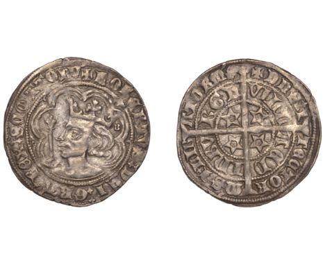 Robert II (1371-1390), Groat, Phase 3/2 mule, Edinburgh, mm. cross pattée, normal ‘Robert II’ head, tressure of six arcs, tre