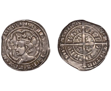 David II (1329-1371), Second coinage, Class A, Groat, class A5, Edinburgh, mm. cross pattée, small young bust, tressure of si