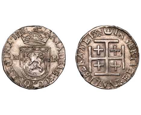 Mary (1542-1567), First period, Testoon, type IIIb, 1558, mm. crown on rev. only, wide low-arched crown, no annulets below m 