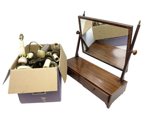 Dressing table mirror with two draws, together with various light wall light fittings and table lamps