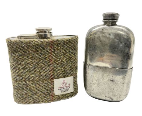 Silver plated hip flask with removable cup, by James Dixon &amp; Sons, Sheffield, stamped to base, L13cm and another hip flas