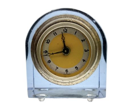 Art Deco blue lucite clock, the face stamped Foreign, with silvered and numerical dial, H8.5cm
